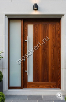 Современная входная дверь в дом коричневая со стеклом - купить от производителя Мосдвери Современная входная дверь в дом коричневая со стеклом
