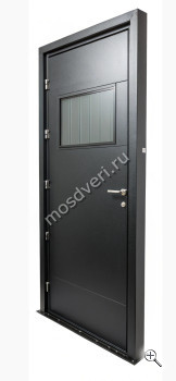 Входная дверь черная бронированная с окном ЧДД-018 - купить от производителя Мосдвери Входная дверь черная бронированная с окном ЧДД-018